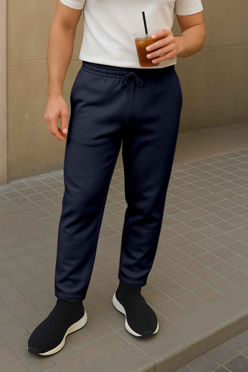 FTX Men's Solid Regular Fit Fleece Fabric Track Pant | Navy - M