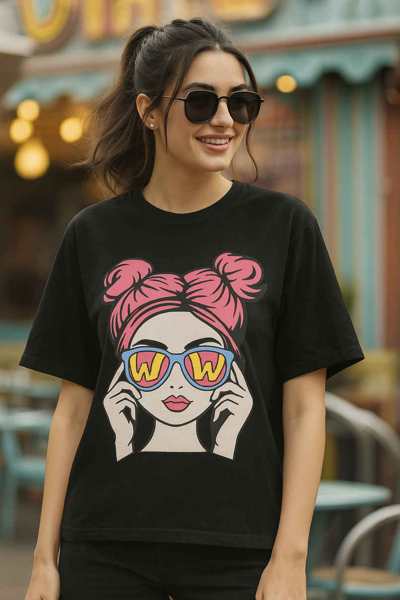 Fabflee Women's Oversize Cotton Printed Round Neck Tshirt | Black | NEX-OS-523 | L Fabflee Women's Oversize Cotton Printed Round Neck Tshirt | Black | NEX-OS-523 | L
