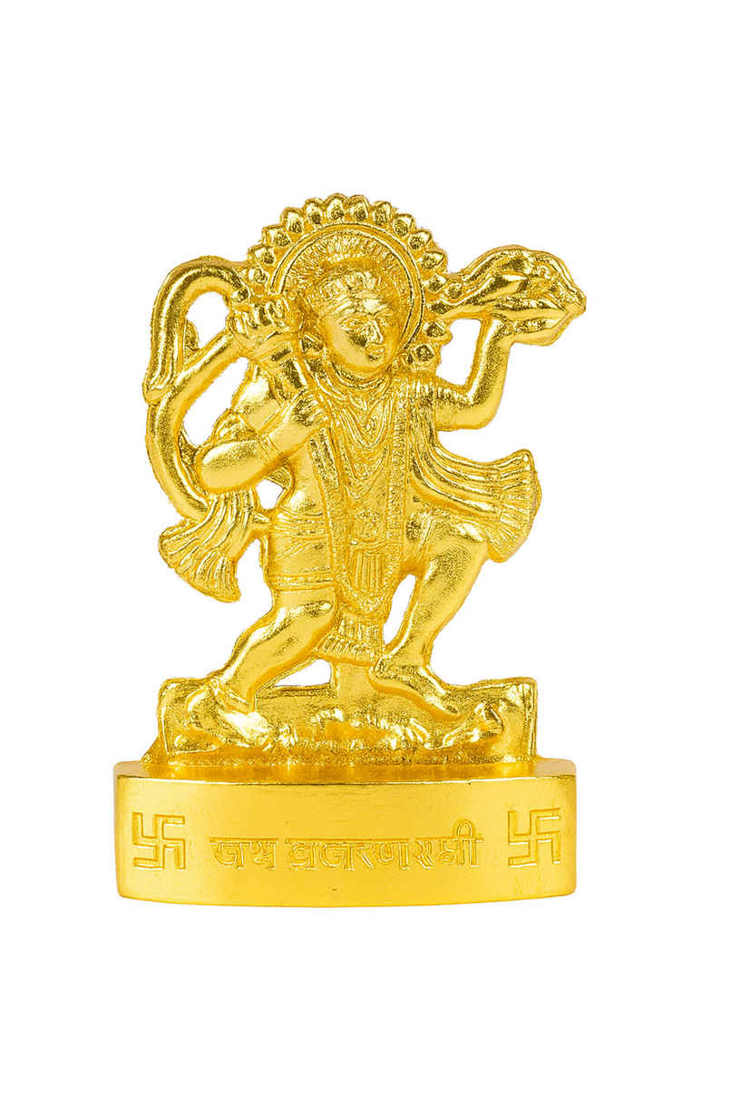 Pure Lord Hanuman Idol | 2.5 in | Zinc Metal with Gold Coating for Puja & Decor | Cycle