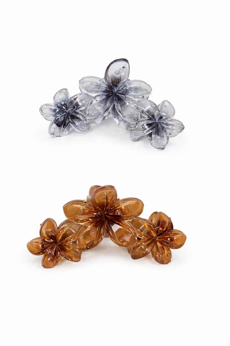Flower Claw Clip Translucent Medium for Girls and Women - Brown and Grey