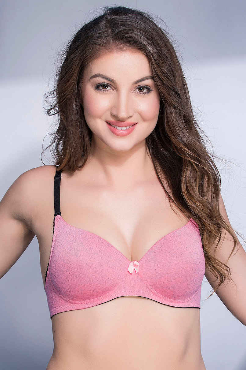 Clovia Women's Cotton Push-Up Non-Wired Demi Cup Multiway Bra | Pink Melange - 34B