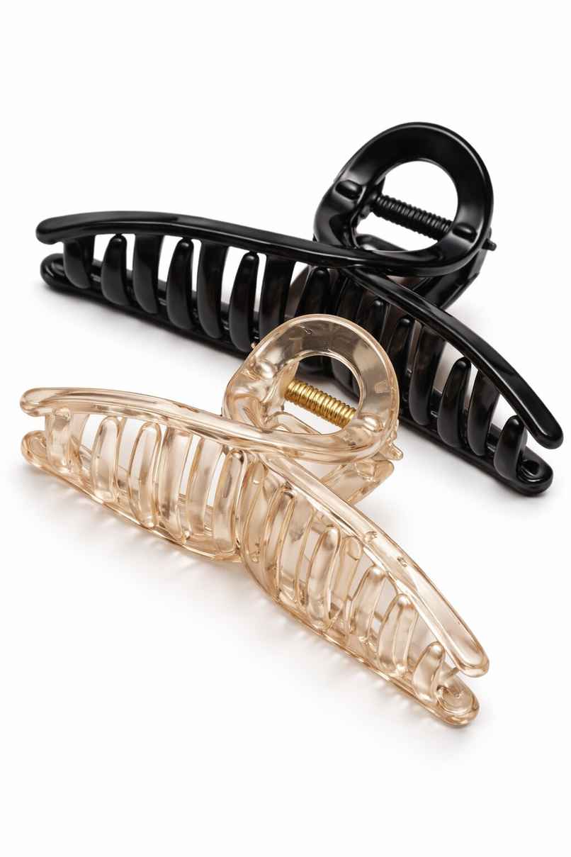 The Opal Factory Hair Accessories | Large R Nonslip Hair Jaw Clip | Black & Beige Translucent