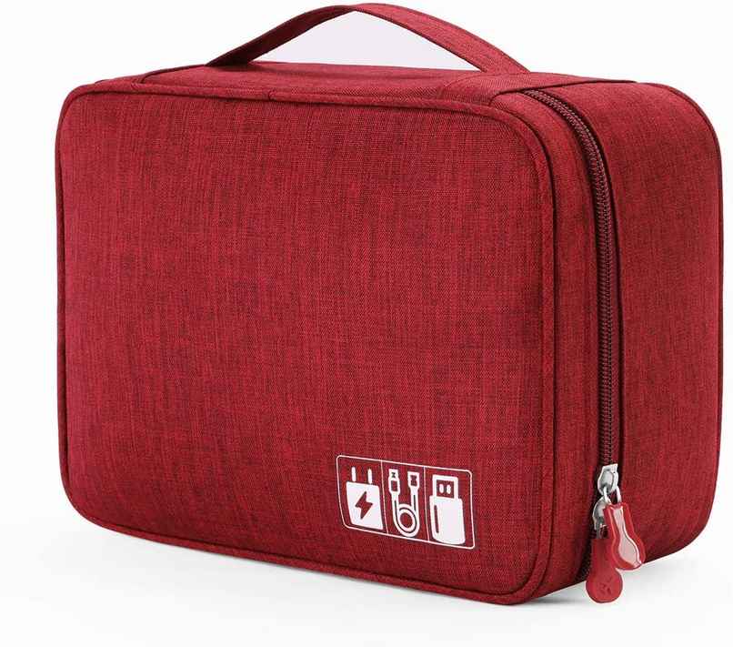 Awestuffs Gadget Organizer for Electronics Accessories, Cables, Phones | Red