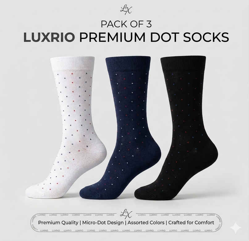 Luxrio Socks for Men Designer Cotton Business Formal Full Length Cotton Socks | SCK-18-3-PK-ANKL | Assorted
