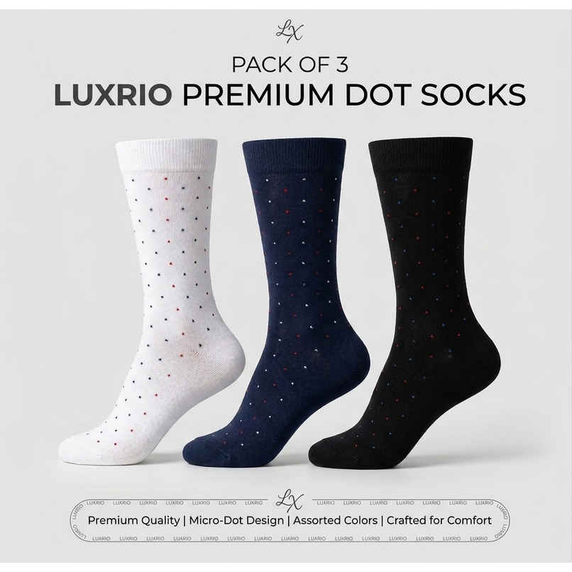 Luxrio Socks for Men Designer Cotton Business Formal Full Length Cotton Socks | SCK-18-3-PK-ANKL | Assorted