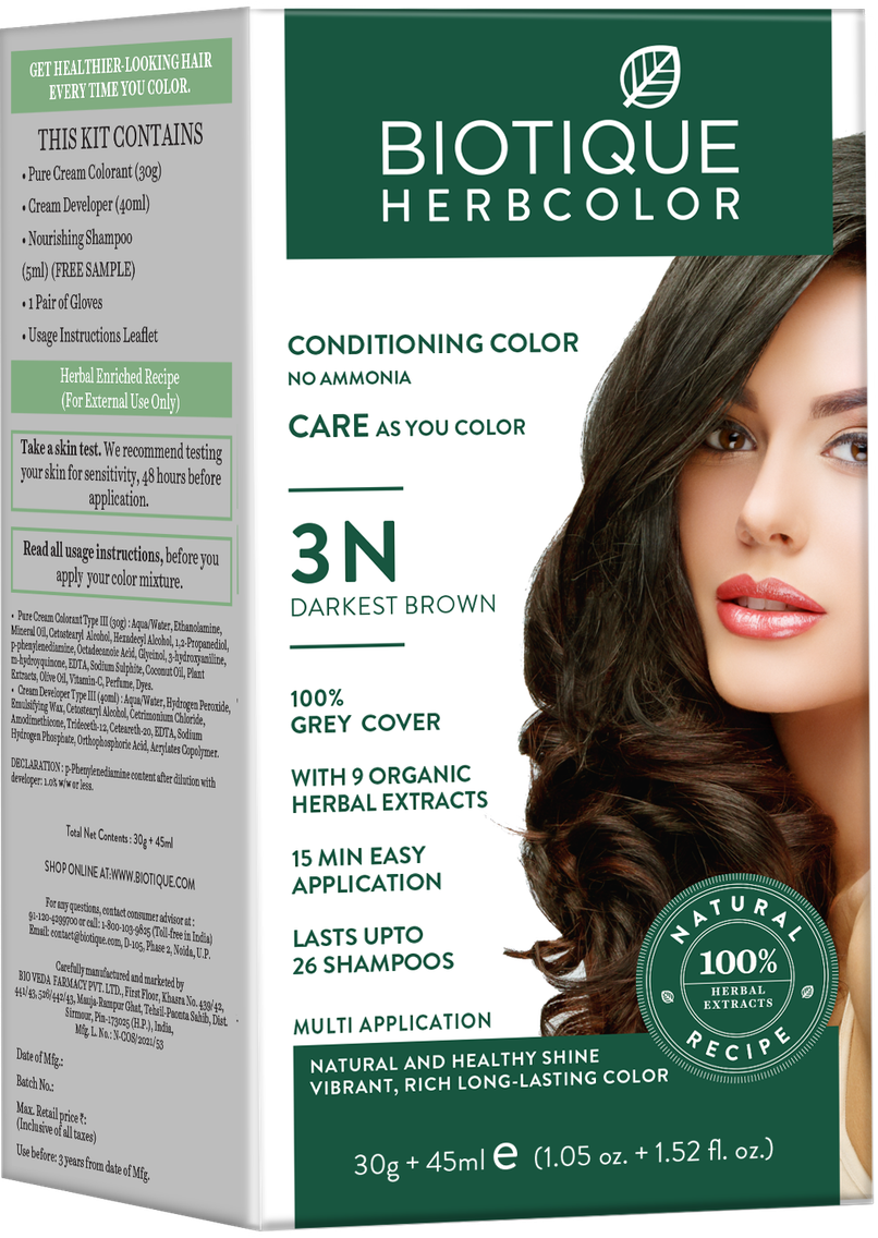 Biotique Herbcolor Darkest Brown | 3N | 30g + 45ml