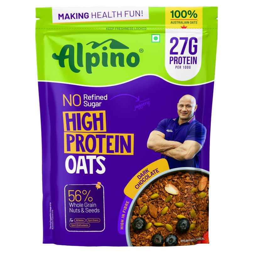 Alpino 27g High Protein Oats Dark Chocolate with Dry Fruit Nut & Seed Mix | No Refined Sugar & Salt Alpino 27g High Protein Oats Dark Chocolate with Dry Fruit Nut & Seed Mix | No Refined Sugar & Salt