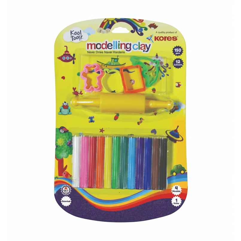 Kores Modelling Clay | 12 Shades | 4 Moulds | 1 Roller | 1 Cutter Kores Modelling Clay | 12 Shades | 4 Moulds | 1 Roller | 1 Cutter