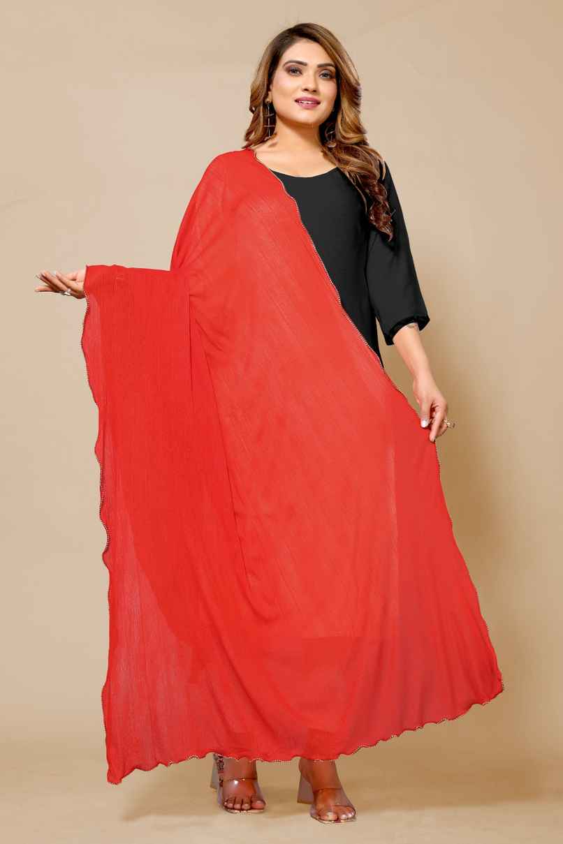 Fabflick Women's Elegant Lycra Solid Dupatta with Moti Embellished Border | Red