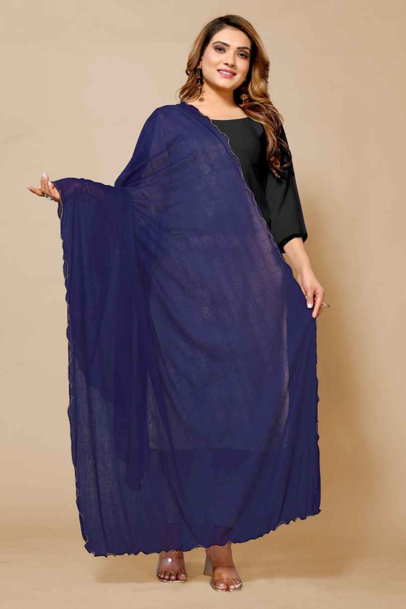Fabflick Women's Elegant Lycra Solid Dupatta with Moti Embellished Border | Blue Fabflick Women's Elegant Lycra Solid Dupatta with Moti Embellished Border | Blue