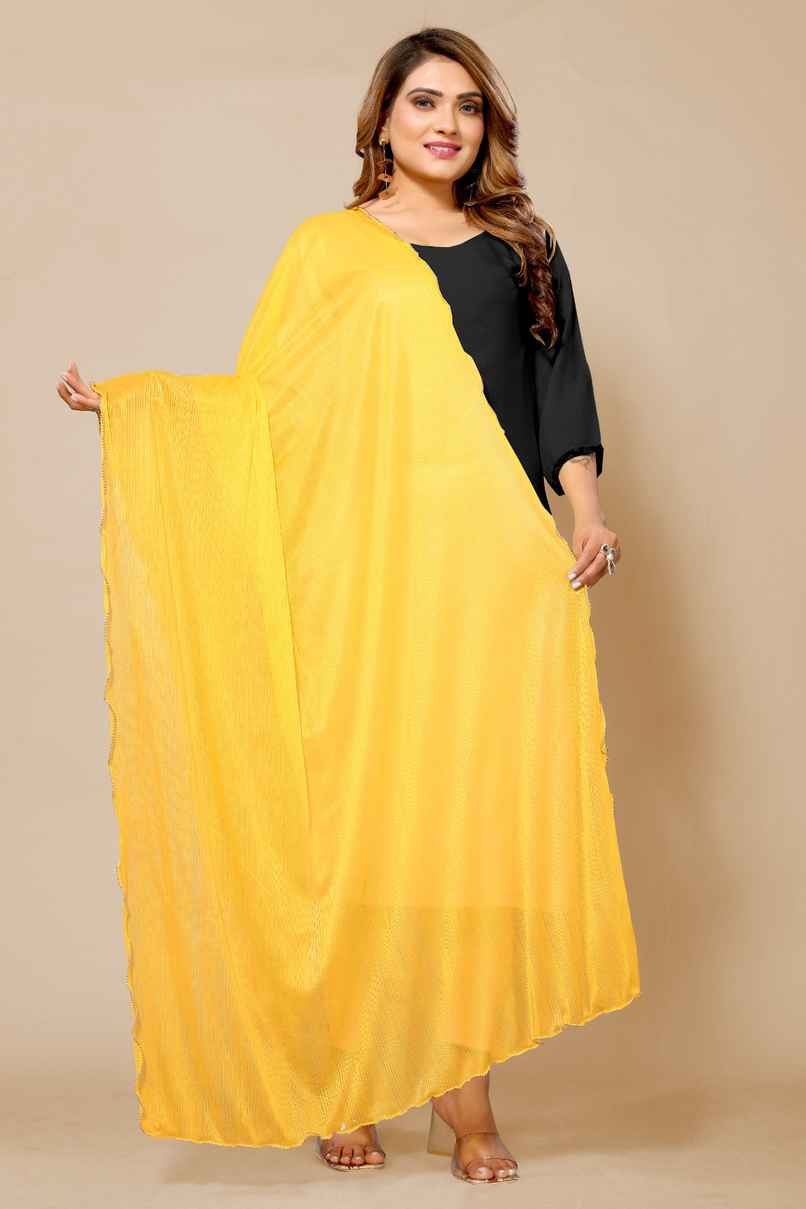 Fabflick Women's Elegant Lycra Solid Dupatta with Moti Embellished Border | Yellow