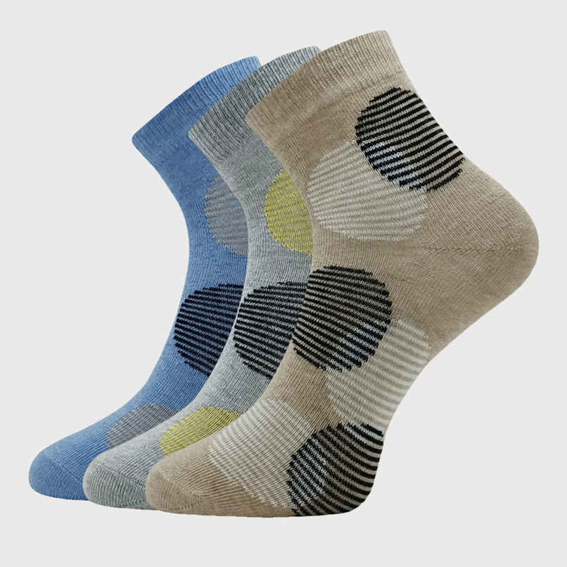 Allen Solly Women's Quarter Crew Polka Pattern Socks - Sky Blue, Grey Melange, Skin