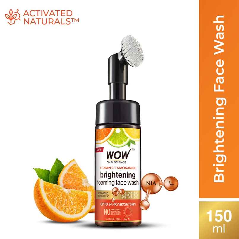 Wow Skin Science Brightening Vitamin C Foaming Face Wash With Built-In Face Brush For Deep Cleansing - No Parabens Sulphate Silicones & Color