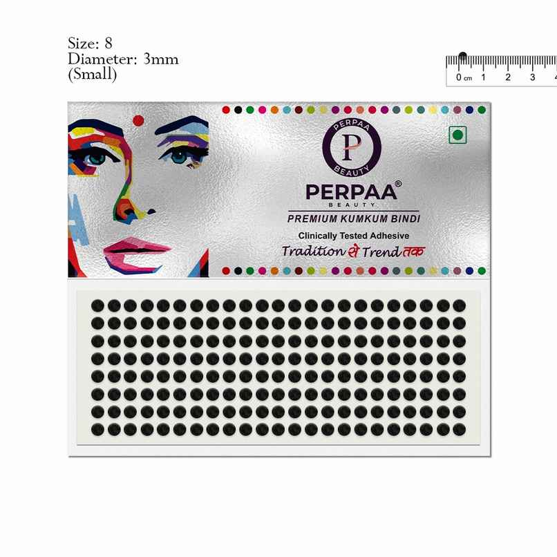 PERPAA Black Bindi | 1 Flap | Size 8 Diameter 3 mm | Round Kumkum Bindi for women