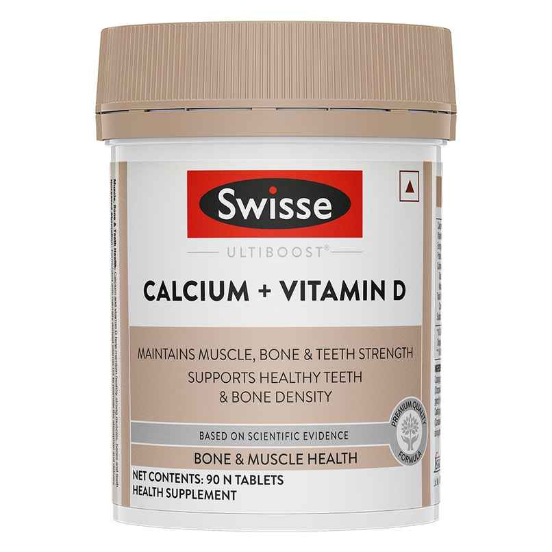 Swisse Calcium + Vitamin D - Supports Stronger Bones, Immunity & Muscle Health - Pack Of 90 Tablets