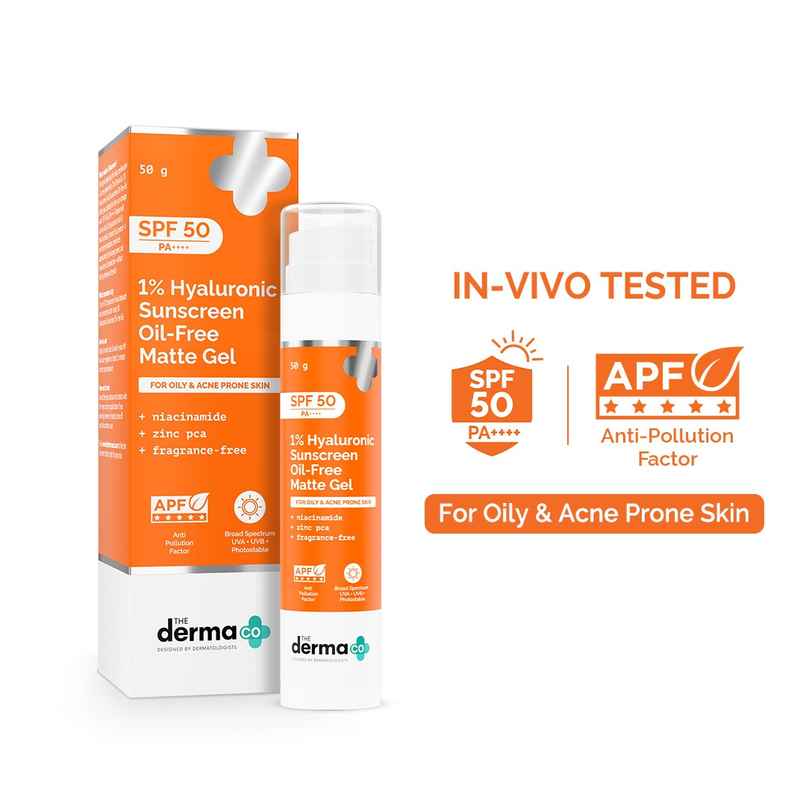 The Derma Co 1% Hyaluronic Sunscreen Oil-Free Gel With Spf 50 Pa++++ For Oily & Acne-Prone Skin
