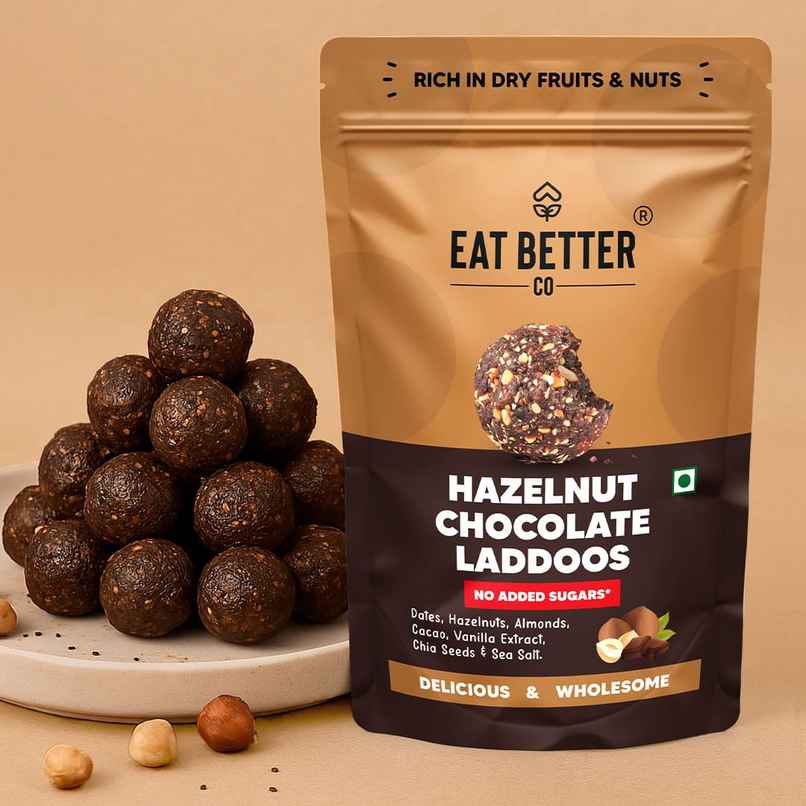 Eat Better Co Hazelnut & Chocolate Ladoos | No Added Sugar | High Protein | Truly Natural