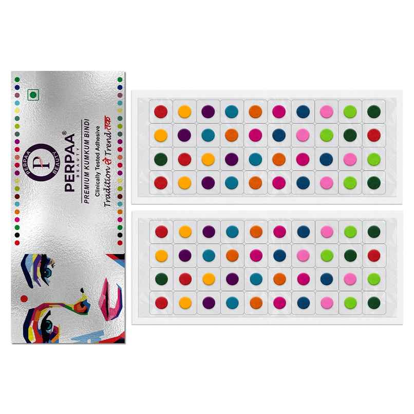 PERPAA Multicolor Bindi | 2 Flaps |Size 5 & 6 Diameter 5.5 mm & 4.2 mm|Round Kumkum Bindi for women