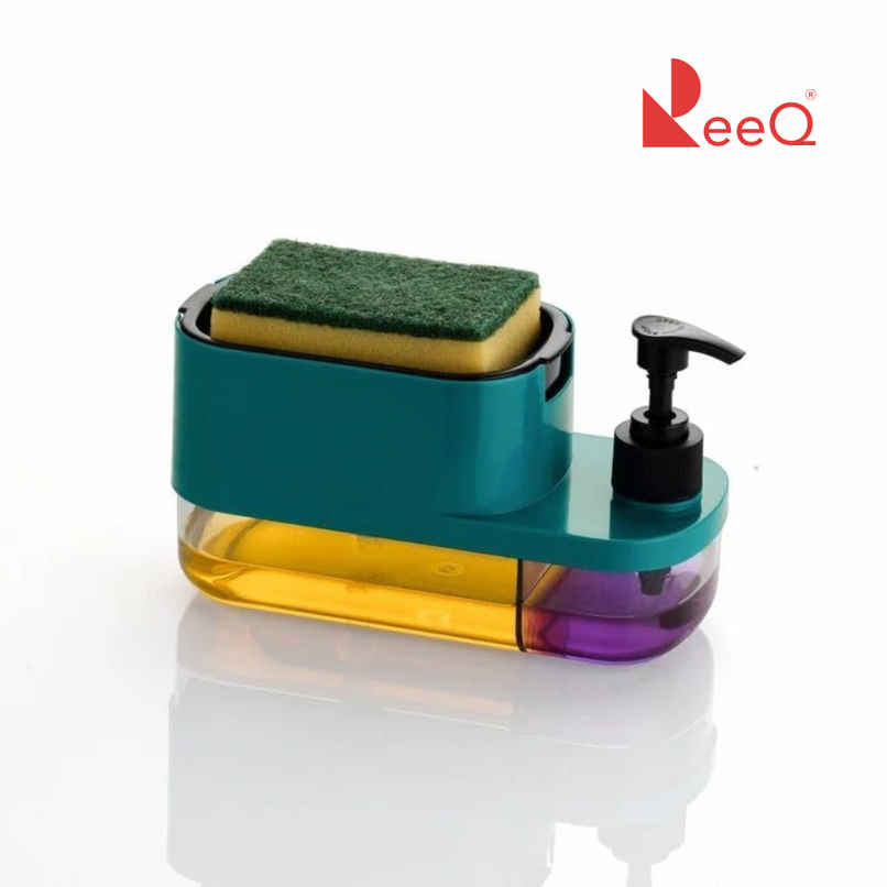 ReeQ 2-in-1 Dishwashing Liquid Dispenser with Sponge Holder | Dual Soap Pump Cleaning Organizer