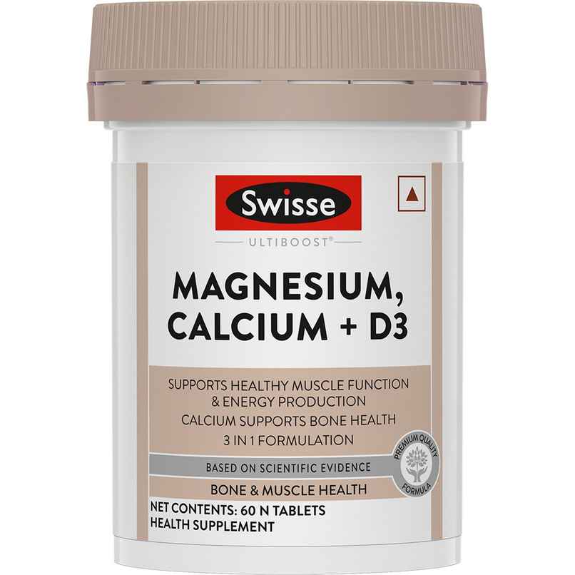 Swisse Magnesium, Calcium+D3 Supports Muscle Function, Energy & Bone Health - 60 Tablets