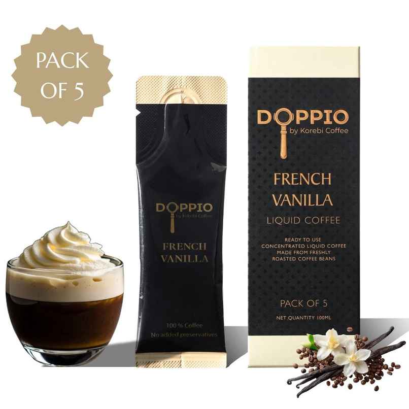 Doppio By Korebi Coffee French Vanilla-Artisan Instant Liquid Coffee Concentrate|5-Pack|20 ml Each Doppio By Korebi Coffee French Vanilla-Artisan Instant Liquid Coffee Concentrate|5-Pack|20 ml Each