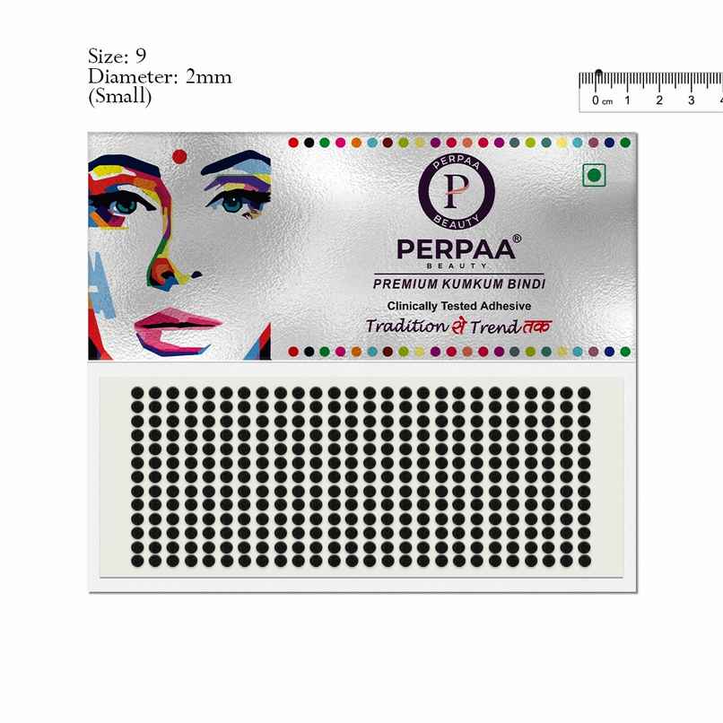 PERPAA Black Bindi | 1 Flap | Size 9 Diameter 2 mm | Round Kumkum Bindi for women