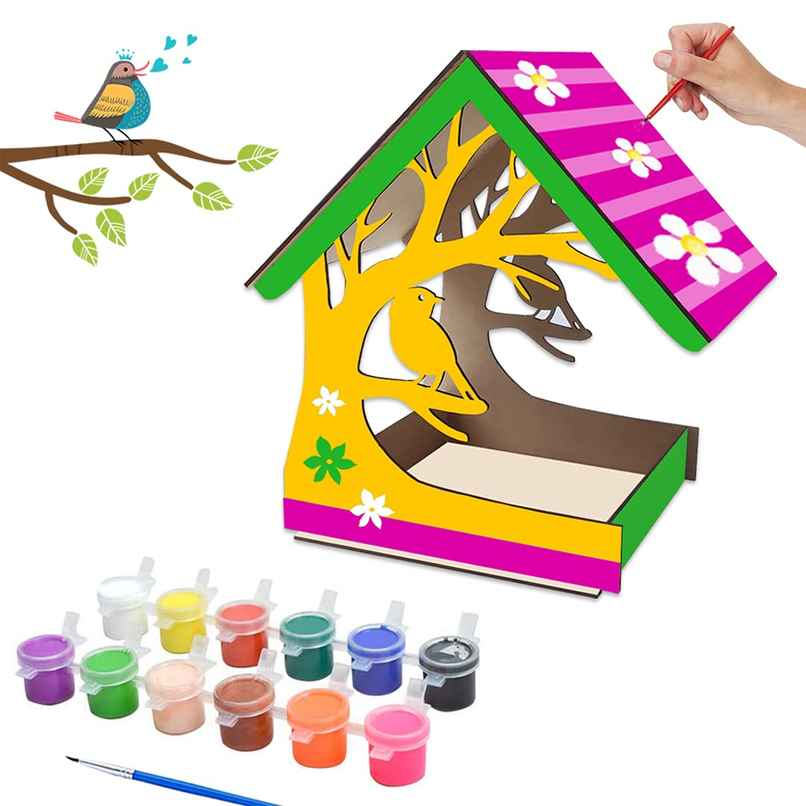 Webby DIY Wooden Build & Paint Hut Shaped Cute Bird House for Kids Toy