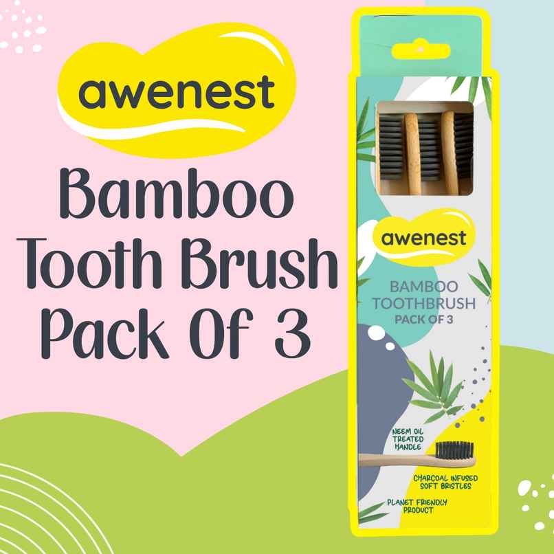 Awenest Bamboo Toothbrush With Charcoal Activated Soft Bristles