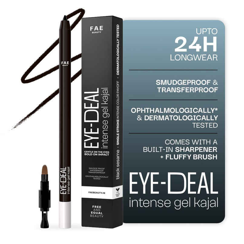 FAE Beauty Eye-Deal Kajal | 24 Hr Waterproof | Smudge-Proof with in-built Sharpener | Black Sesame