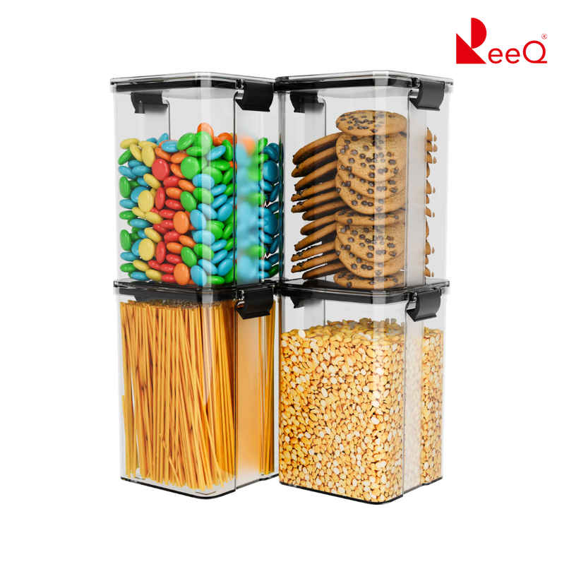 ReeQ Airtight Lock Food Storage Container Set with Black Lid - 1.1 L
