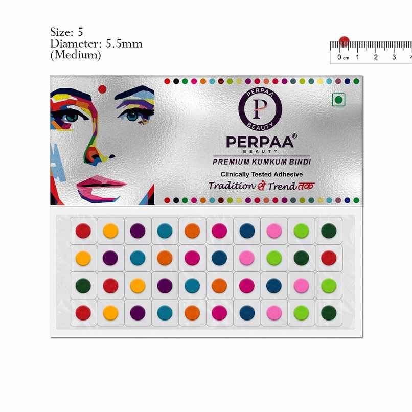PERPAA Multicolor Bindi | 1 Flap | Size 5 Diameter 5.5 mm | Round Kumkum Bindi for women