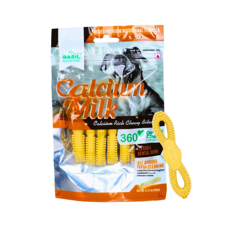 Basil Calcium Milk 360 degree Dental Chew Treat for Dogs & Puppies