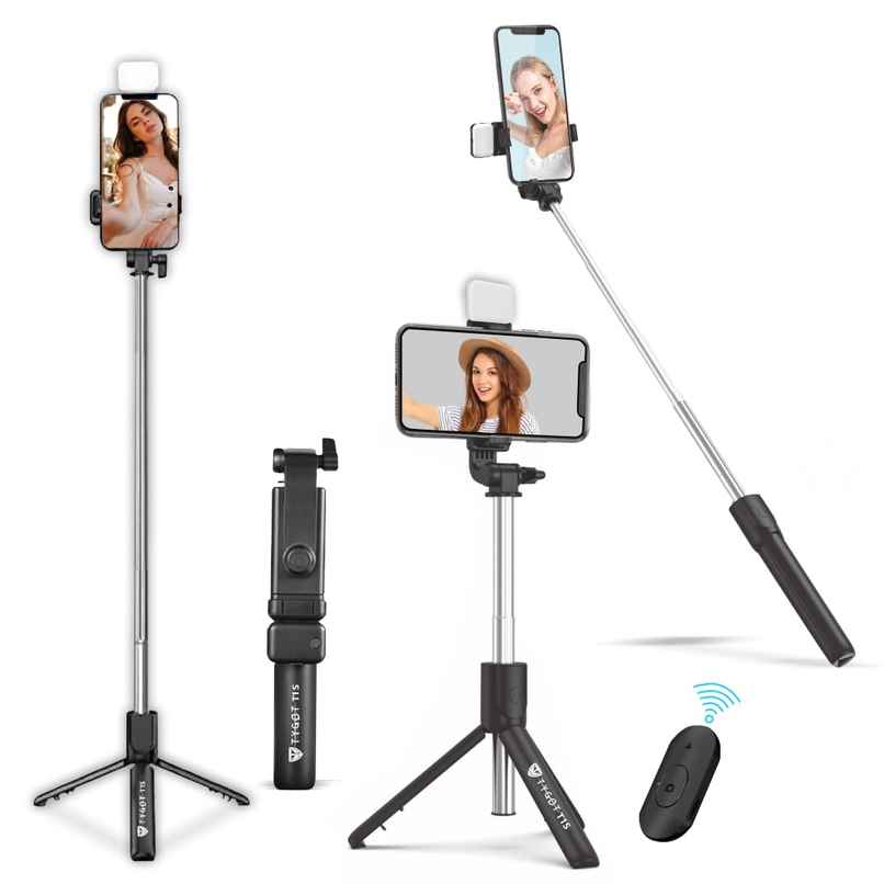 Tygot T1S Snapstick Tripod Stand,3 in 1 Multifunctional Design, Rechargable LED Light with Two Brighness Levels for Make up, Selfie, Vlogging & Photo Shoot, Selfie Stick with Bluetooth Remote