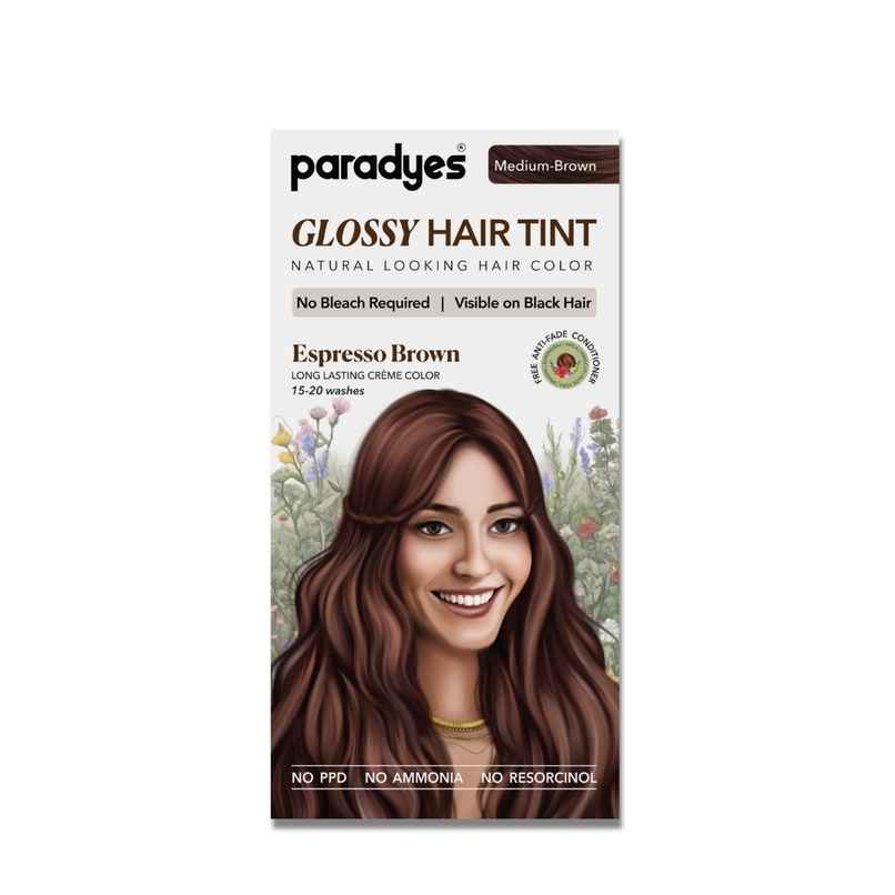 Paradyes No Bleach Espresso Brown Glossy Hair Tint, Ammonia|free Hair Color for Natural Black Hair