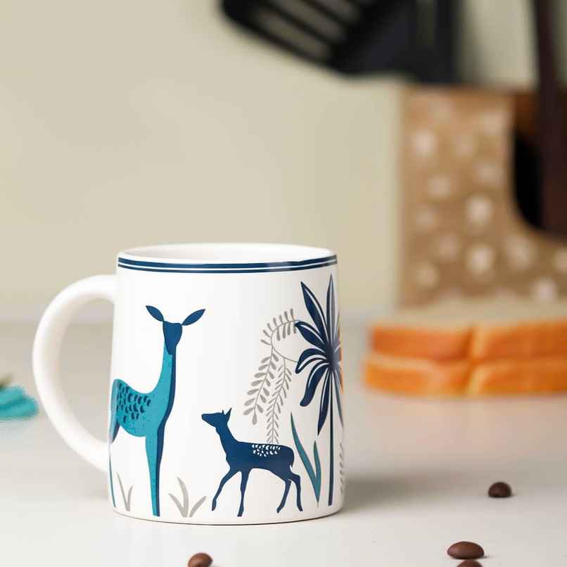 The Earth Store Stag Blue Ceramic Coffee Mug | 300 ml