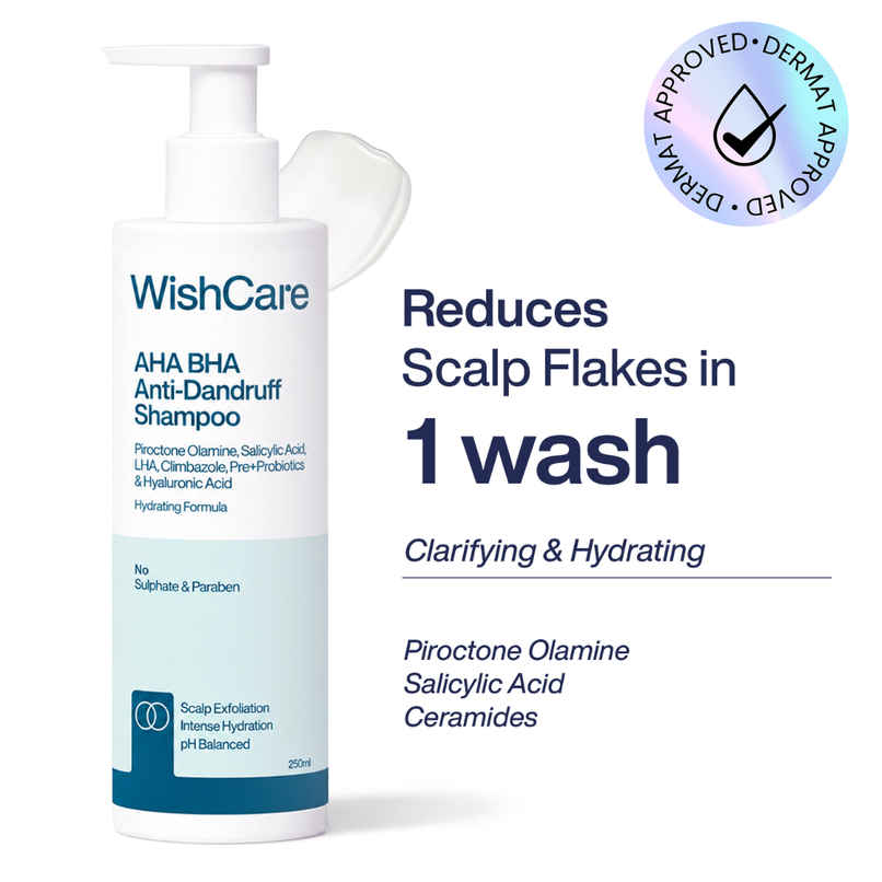WishCare Hydrating AHA BHA Anti Dandruff Shampoo | 100% Dandruff Reduction-Paraben & Sulphate Free WishCare Hydrating AHA BHA Anti Dandruff Shampoo | 100% Dandruff Reduction-Paraben & Sulphate Free