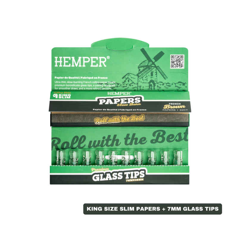 Hemper French Brown Rolling Paper with 7mm Glass Tips 32 + 10 - King Size Slim by Hemper Hemper French Brown Rolling Paper with 7mm Glass Tips 32 + 10 - King Size Slim by Hemper