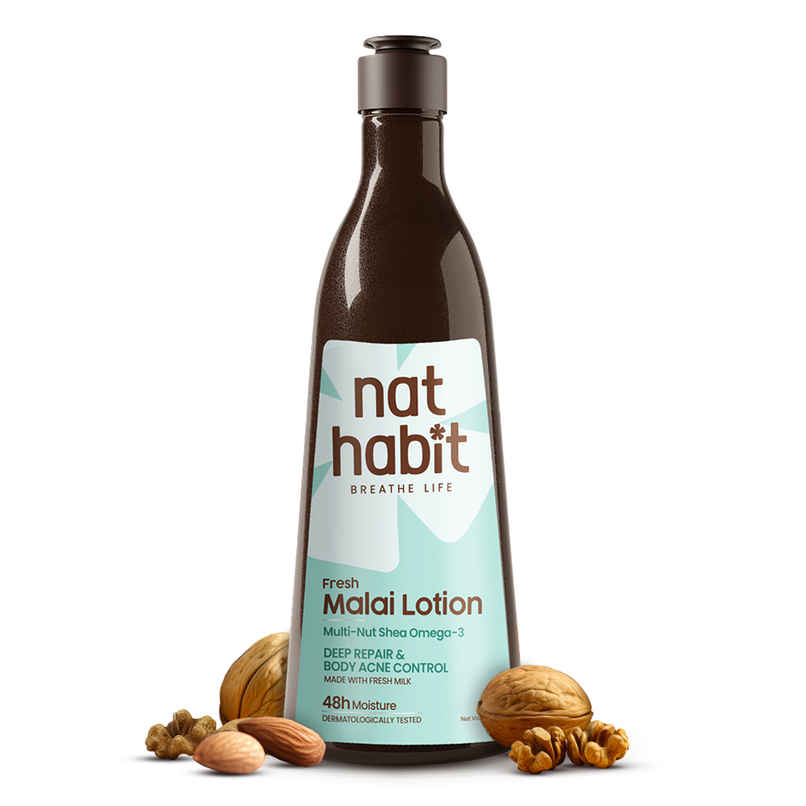 Nat Habit Malai Body Lotion, Multi-Nut Shea Omega Moisturizer For Skin Hydration & Body Acne
