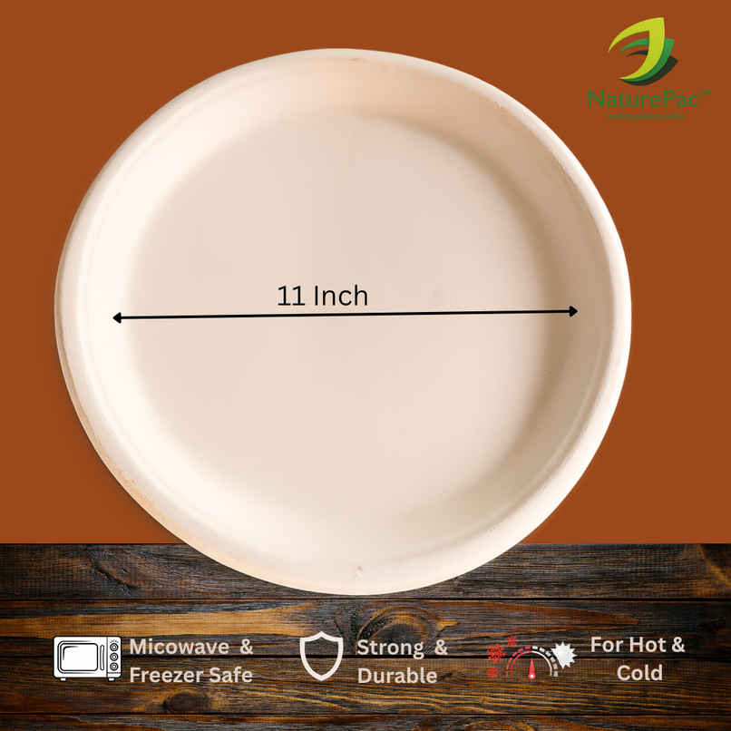 Round Disposable Flat Plate | 11 inch | Naturepac Round Disposable Flat Plate | 11 inch | Naturepac
