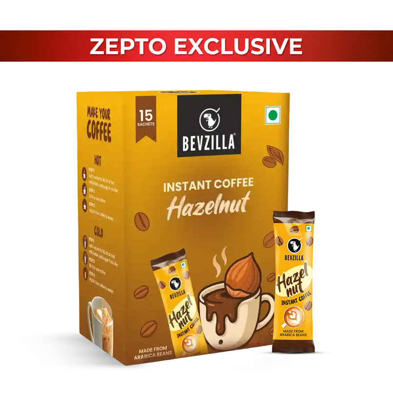Bevzilla 15 Hazelnut Flavoured Instant Coffee Powder Sachets