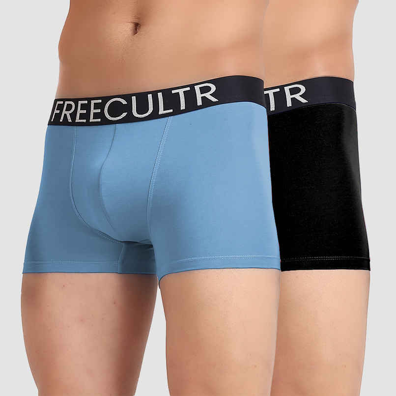 Freecultr Men's Cotton Trunks | Black & Shadow Blue - 2XL