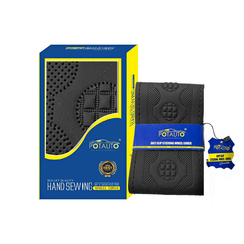Potauto Car Steering Wheel Cover | Breathable & Anti-Slip Leather | Assorted | Universal Fit - A622