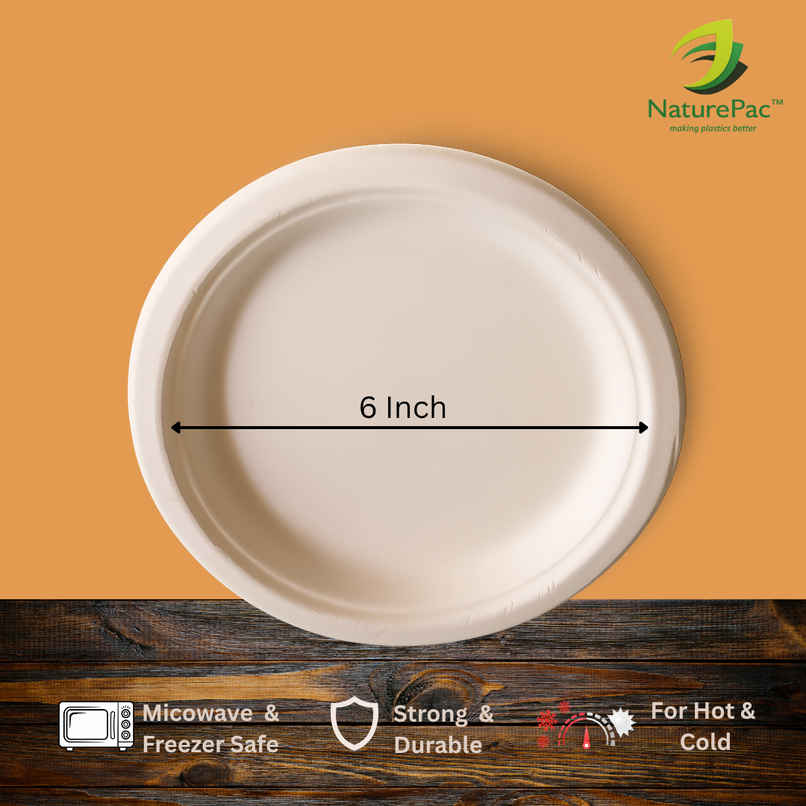 Round Disposable Flat Plate | 6 inch | Naturepac Round Disposable Flat Plate | 6 inch | Naturepac