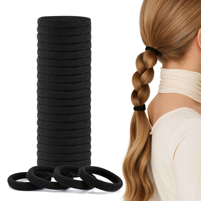 Gleva Black Elastic Hair Ties Stretchable Hair Styling Rubber Bands Ponytail Holder No Damage
