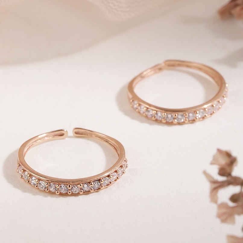 Zavya One line CZ CZ Rose Gold Plated 925 Sterling Silver Toe Ring