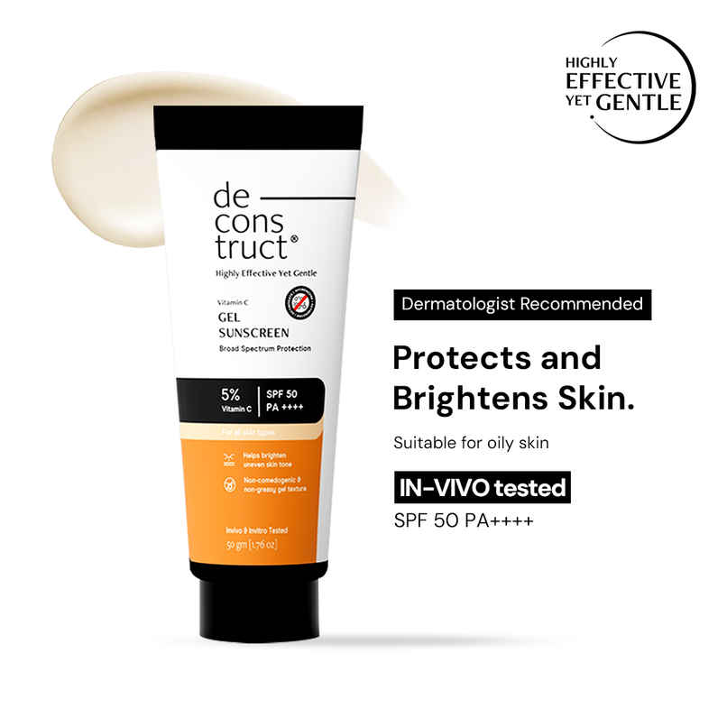 Deconstruct 5% Vitamin C Gel Sunscreen SPF 50 PA++++ | In-Vivo Tested Deconstruct 5% Vitamin C Gel Sunscreen SPF 50 PA++++ | In-Vivo Tested