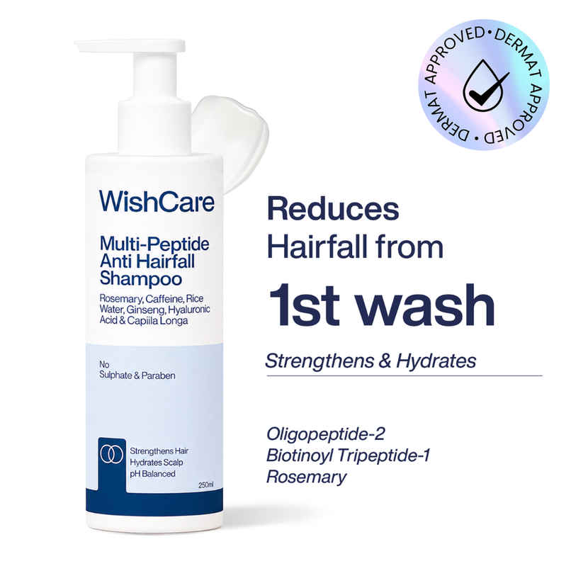 WishCare Multi Peptide Anti HairFall Shampoo | Reduces Hairfall | Rosemary, Rice Water & Caffeine WishCare Multi Peptide Anti HairFall Shampoo | Reduces Hairfall | Rosemary, Rice Water & Caffeine
