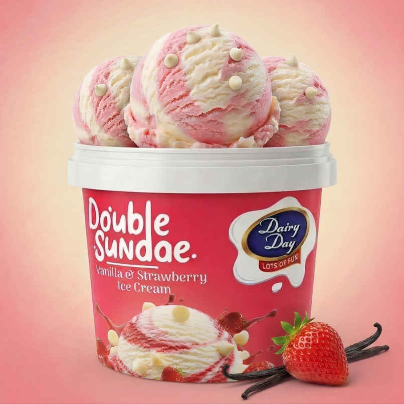 Dairy Day Vanilla Strawberry Double Sundae Tub Dairy Day Vanilla Strawberry Double Sundae Tub