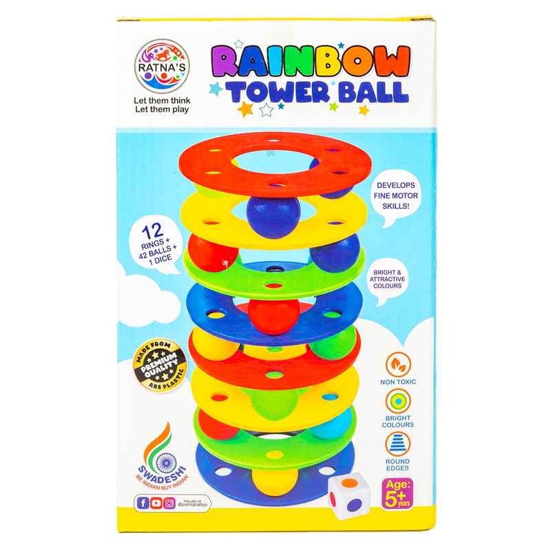 Ratna's Rainbow Tower Ball |12 Rings, 42 Balls, 1 Dice | Assorted | 5 + years