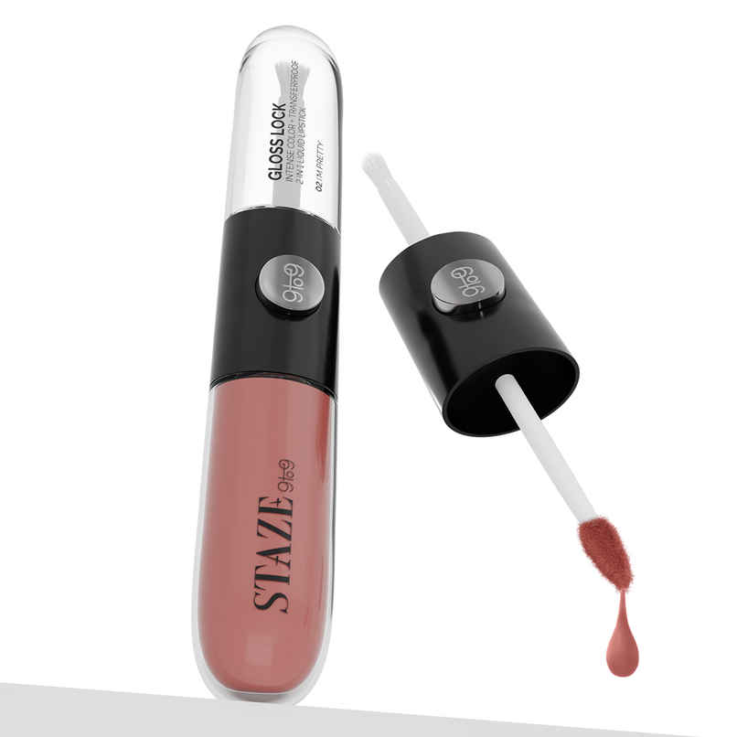 Staze Gloss Lock 2-in-1 Liquid Lipstick + Clear Gloss | Transferproof  | 02 Im Pretty | 7g
